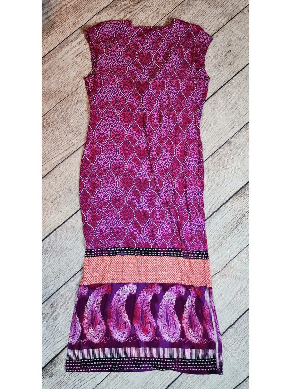 Chico's Vibrant Pink Purple Knot Front Paisley Maxi Dress Size 2 (12/14) Boho - Picture 2 of 12